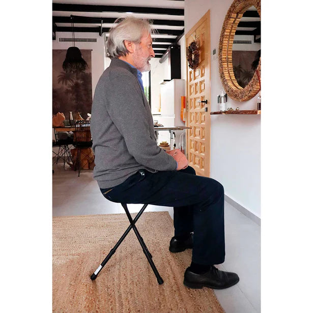 Bastón Silla Plegable (Altura Regulable), Bastones para Andar con Asiento Negro | KMINA | K10058