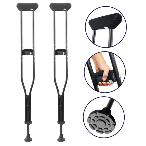 Muletas Axilares Acolchadas (x2 uds), Adulto Aluminio Negras | KMINA